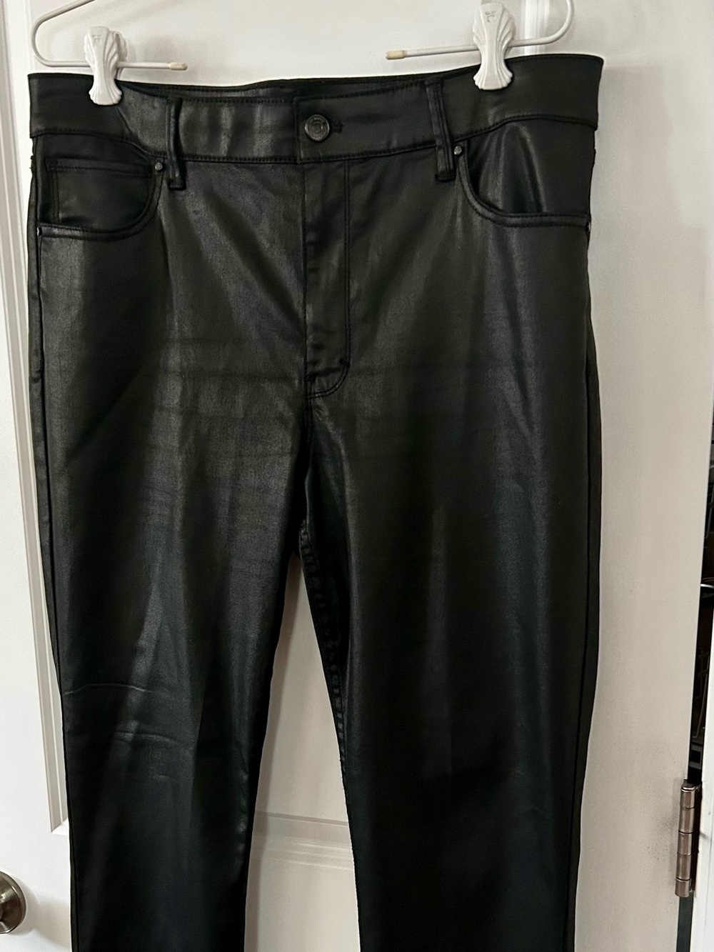 White House Black Market High Rise Coated Black Faux Leather Skinny Jeans